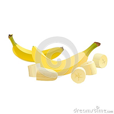 Banana. Sweet tropical fruit. Ripe yellow banana. Southern plant. Isolated object. Vector Illustration