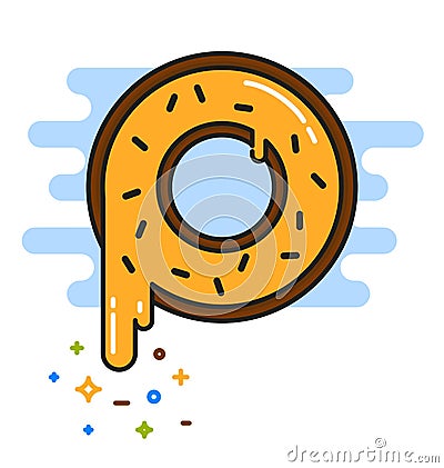 Banana yellow donut with chocolate sprinkles isolated Vector Illustration