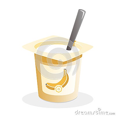Banana yogurt with spoon inside Stock Photo