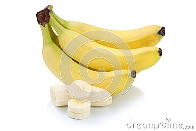 Bananas banana slices sliced fruits isolated on white Stock Photo