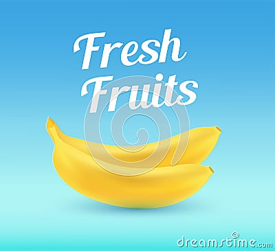 Bananas on blue background with caption - Vector illustration of Fresh Fruits for fruit shop Vector Illustration