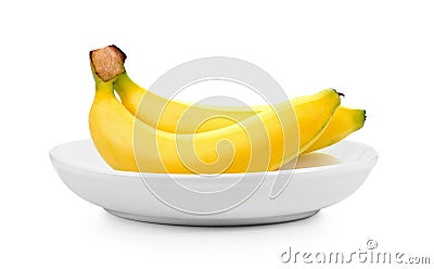 Bananas in plate on white background Stock Photo