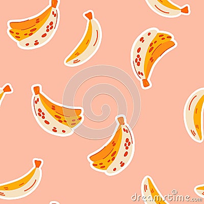 Bananas seamless pattern. Tasty fruits. Paper cut sticker style. Modern abstract design for paper, cover, fabric, interior decor. Vector Illustration