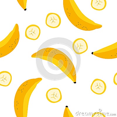 Bananas seamless pattern on a white background. Bright yellow banana pattern. Vector Illustration