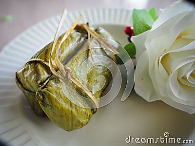 Bananas with Sticky Rice Dessert for Northern Thailand Stock Photo