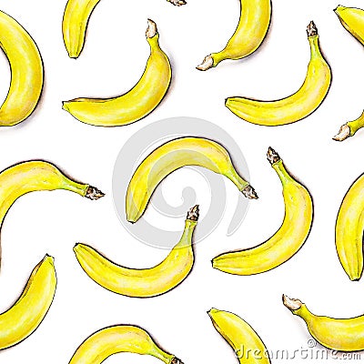 Bananas on white background. Seamless pattern. Watercolor illustration. Tropical fruit. Handwork Cartoon Illustration