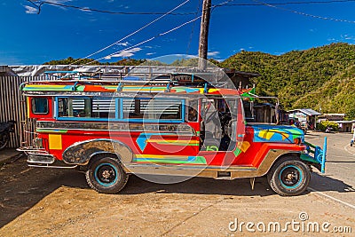 BANAUE, PHILIPPINES - JANUARY 21, 2018: Jeepney, typical mean of transport in Philippin Editorial Stock Photo