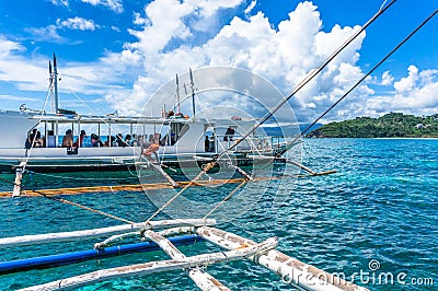 a banca boat with tourists sailing on the sea Editorial Stock Photo