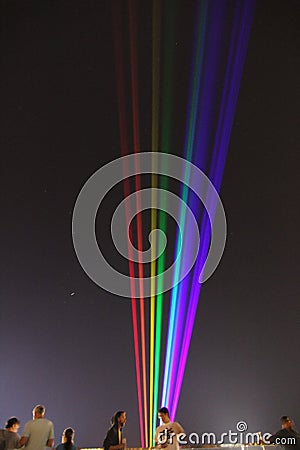 A band of colored lights is lit in Cleveland to welcome in the Gay Games - Cleveland - Ohio Editorial Stock Photo