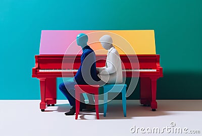 people colourful art concept piano modern trend illustration performance music. Generative AI. Cartoon Illustration