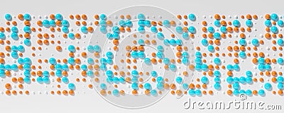 Band of lines of cyan, white and orange spheres with different sizes on white background, abstract modern data visualisation, Cartoon Illustration