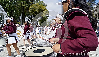 Band march girls playing drums Editorial Stock Photo