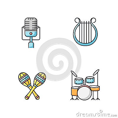 Band musical instruments RGB color icons set Vector Illustration