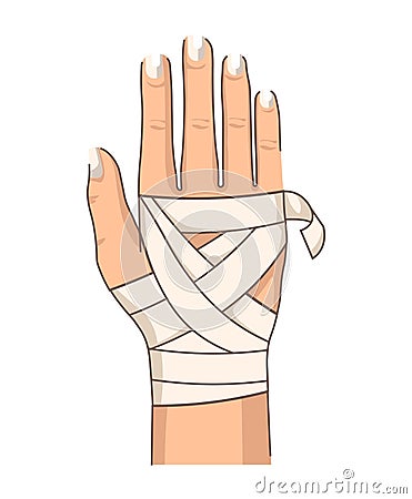 Bandage hand bandaging wrist injury first aid Vector Illustration