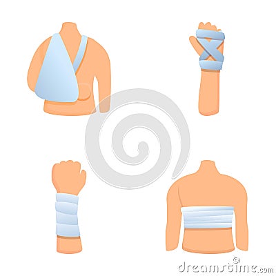 Bandage icons set cartoon vector. Trauma bandaging technique Vector Illustration