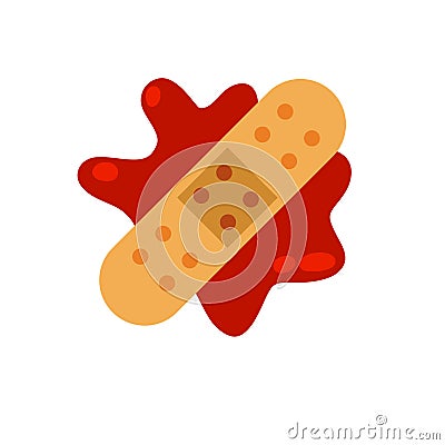 Bandage. Treatment of injury. Medical band aid. Cut with blood. Stopping the bleeding. Vector Illustration