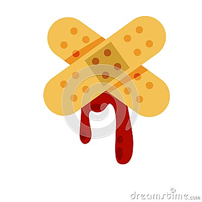 Bandage. Treatment of injury. Medical band aid. Cut with blood. Stopping the bleeding. Vector Illustration