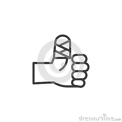 Bandaged finger line icon Cartoon Illustration