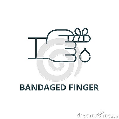 Bandaged finger line icon, vector. Bandaged finger outline sign, concept symbol, flat illustration Vector Illustration