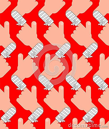 Bandaged finger pattern seamless. Injury finger background. vector texture Vector Illustration