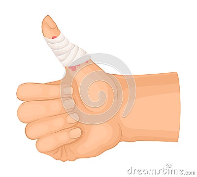 Bandaged Thumb Finger Because of Injury or Wound Vector Illustration Vector Illustration