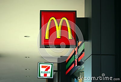McDonald`s logo in Dataran Pahlawan Megamall, Melaka.The McDonald`s Corpora Editorial Stock Photo
