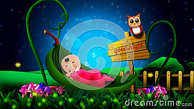 Bande dessinée mignonne de bébés dormant sur le berceau de feuilles, le meilleur fond de vidéo de boucle pour que les berceuses m illustration libre de droits Bande dessinée mignonne de bébés dormant sur le berceau de feuilles, le meilleur fond de vidéo de boucle pour que les berceuses m illustration libre de droits