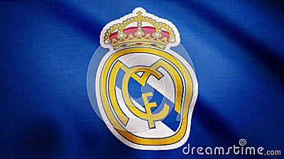 A Bandeira Do Real Madrid De Fc Esta Acenando No Fundo Transparente Close Up Da Bandeira De Ondulacao Com Logotipo Do Clube Do Fu Video Estoque Video De Contagem Objetivo 142279731