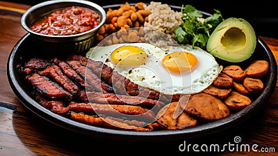 Bandeja Paisa: Hearty Colombian Platter with Diverse Ingredients Stock Photo