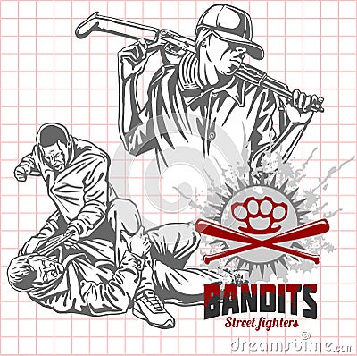 Bandits and hooligans - criminal nightlife Vector Illustration