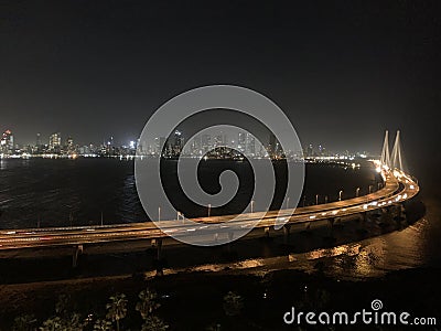 Bandra Worli Sea Link, Mumbai Night Scene Stock Photo