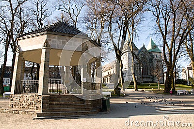 Bandstand and Church in Central Stavangar Stock Photo
