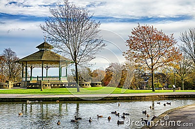 Bandstand and duck pond in Greenhead park Stock Photo