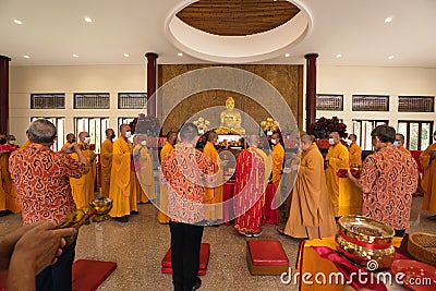 A Portrait of an altar with Gold Buddhist statue Editorial Stock Photo