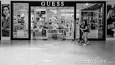 Guess shop inside a mall, Bandung, Indonesia. Editorial Stock Photo