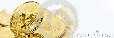 Baner Bitcoin Cryptocurrency , panorama gold coins , mining , future money Editorial Stock Photo