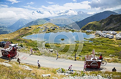 Banette Caravan in Alps - Tour de France 2015 Editorial Stock Photo