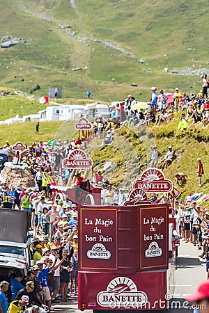 Banette Caravan in Alps - Tour de France 2015 Editorial Stock Photo