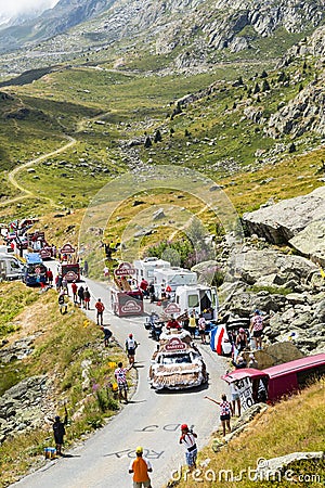 Banette Caravan in Alps - Tour de France 2015 Editorial Stock Photo