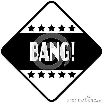 BANG on black diamond shaped sticker label. Stock Photo