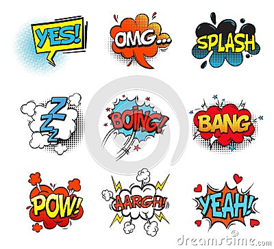 Bang comic bubble speech and smash, omg and pow Vector Illustration