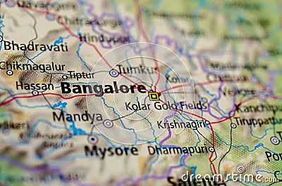 Bangalore or Bengaluru on map Stock Photo