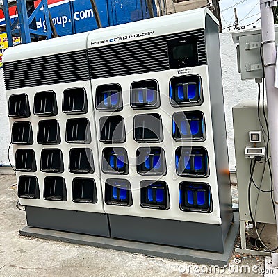 Bangalore,India, 20 Jun 23 : The charging station for honda vehicles battery packs on the streets of bangalore,India Editorial Stock Photo