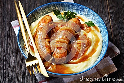 Bangers and mash traditional british dish top view Stock Photo