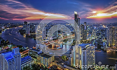 Bangkok City at night time Stock Photo