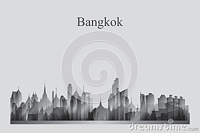 Bangkok city skyline silhouette in grayscale Vector Illustration