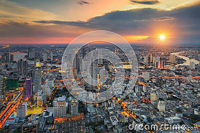 Bangkok city at sunset, Mahanakorn tower Stock Photo