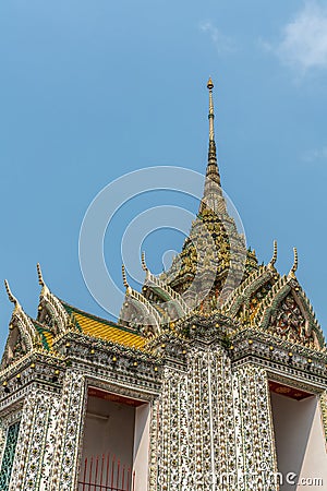 Gables and spires at Temple of Dawn, Bangkok Thailand Stock Photo