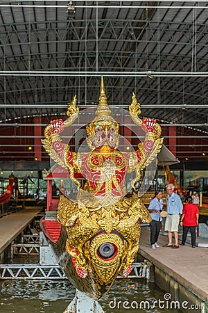 Figurehead on Royal Krut Hern Het Barge, Bangkok Thailand Editorial Stock Photo