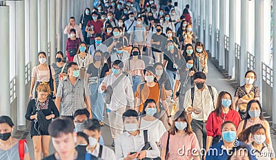 Bangkok City, Thailand : 03/12/2020 : Unidentified people, Crowd of Thai wearing face mask for health due to Coronavirus Disease Editorial Stock Photo